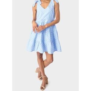 NEW GIBSONLOOK v-neck tiered dress with shoulder ties in french blue dot